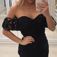 Tight Black Lace Homecoming Dress Off Shoulder
