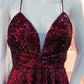 Maroon Sequin V-neck Homecoming Dress