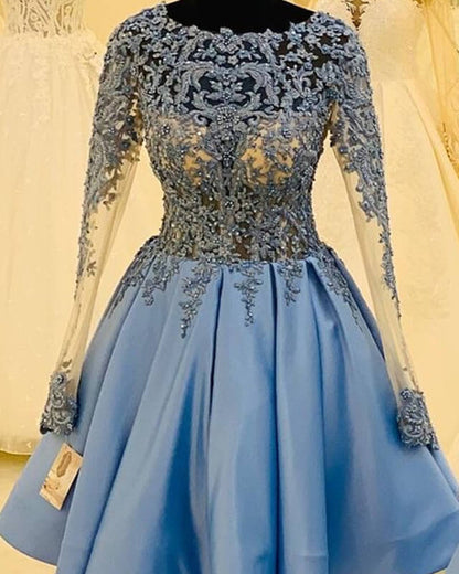 Light Blue Lace Long Sleeve Homecoming Dress Lisposa Light Blue Lace Long Sleeve Homecoming Dress Lisposa
