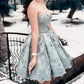Silver Strapless Lace Homecoming Dress