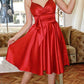 Red Satin Multi-Straps Knee Length Cocktail Dress