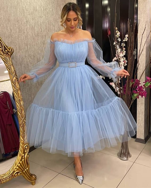 White Tiered Tulle Off The Shoulder Long Sleeve Midi Dress