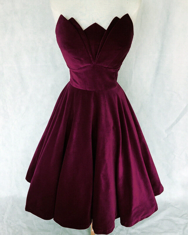 Purple Velvet Strapless Party Dress