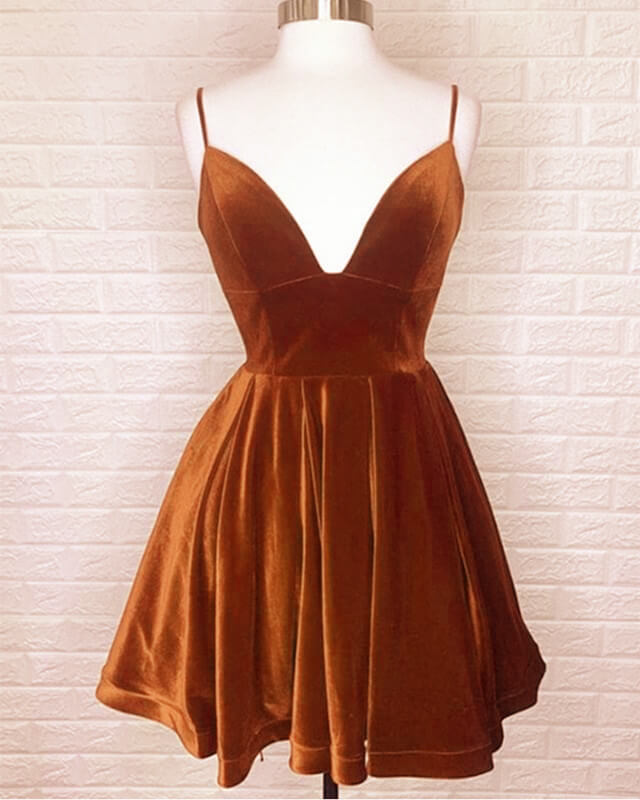 Short Burnt Orange Velvet Dress