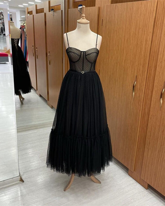 Elegant Black Dot Tulle Corset Dress