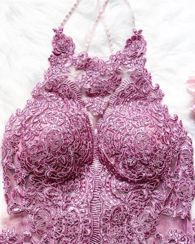 Short Mauve Lace Halter Chiffon Homecoming Dress