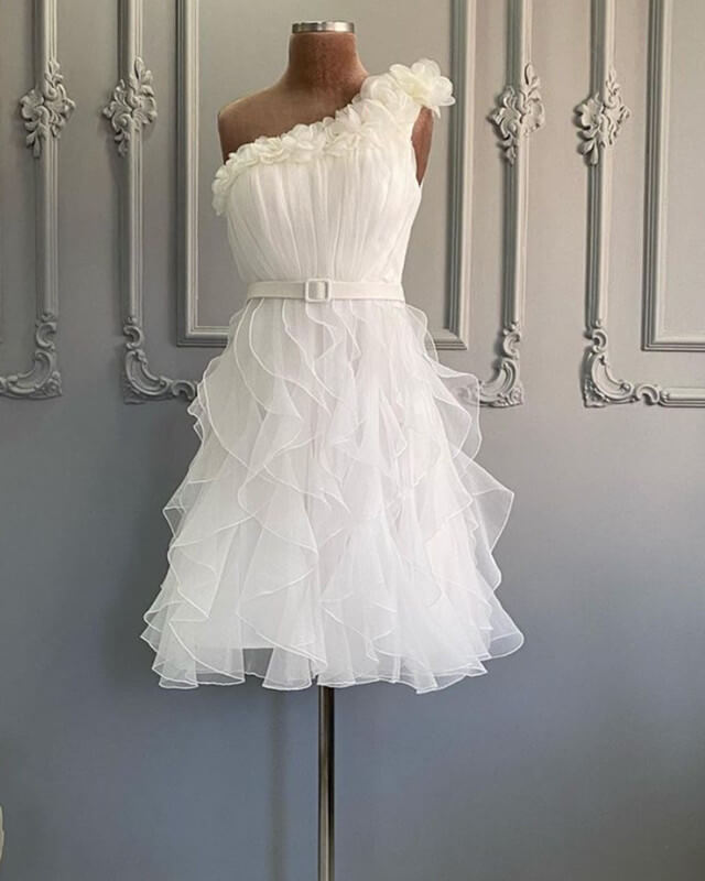 One Shoulder Organza Tiered Homecoming Dress