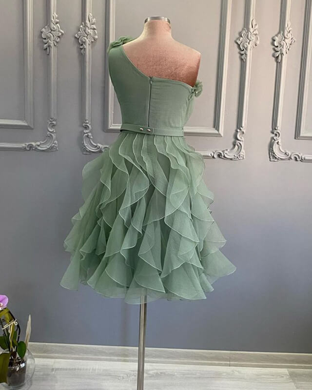One Shoulder Organza Tiered Homecoming Dress