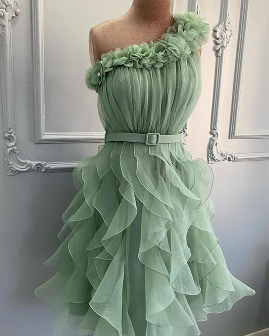 One Shoulder Organza Tiered Homecoming Dress