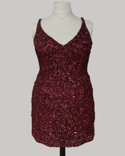 Plus Size Burgundy Sequin Dress Short