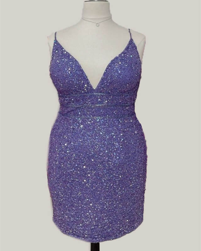 Short Light Purple Plus Size Sequin Bodycon Dress