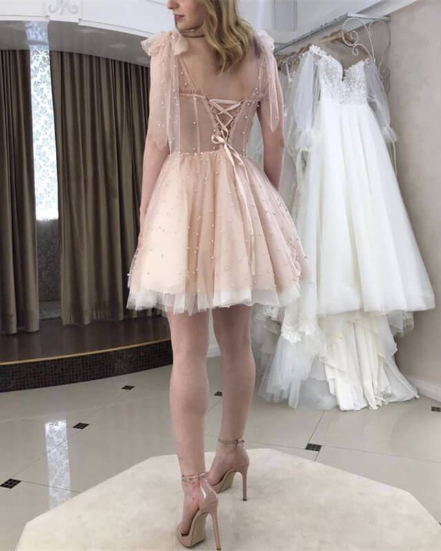 Nude Tulle Corset Ruffles Mini Dress