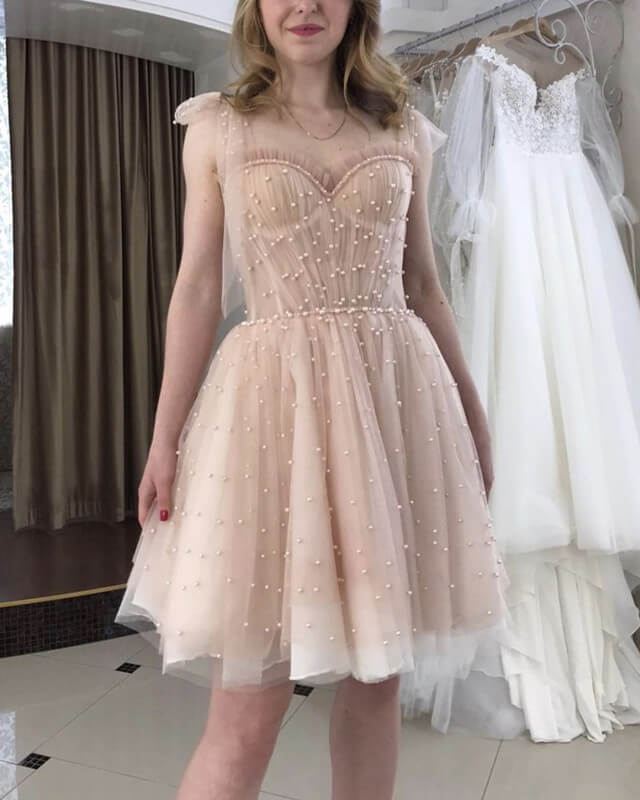 Nude Tulle Mini Homecoming Dress