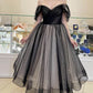 Black And Nude Tulle Tea Length Ball Gown
