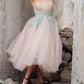 Nude Tulle Sweetheart Embroidery Tea Length Ball Gown