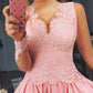 Pink Lace Long Sleeve Satin Homecoming Dress