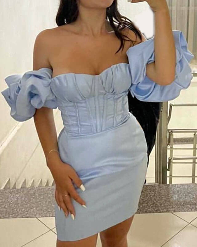 Blue Puffy Sleeve Bodycon Dress
