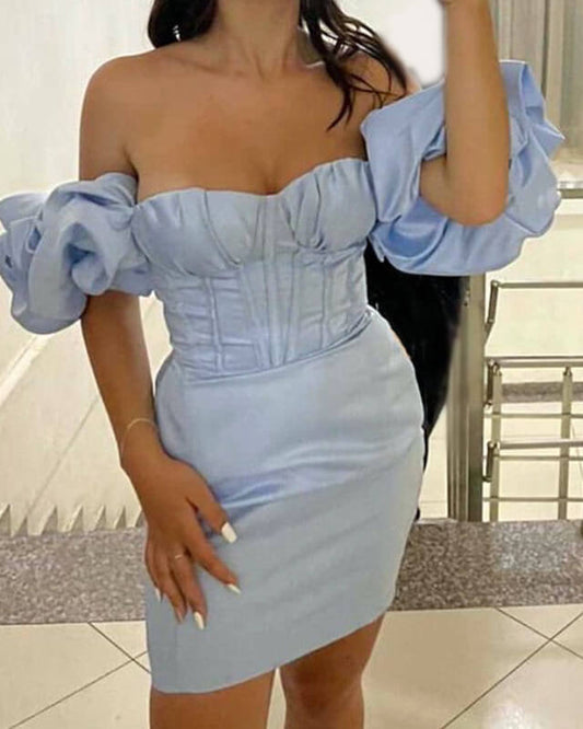 Blue Puffy Sleeve Bodycon Dress