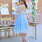 Light Blue Lace Open Back Knee Length Tulle Dress