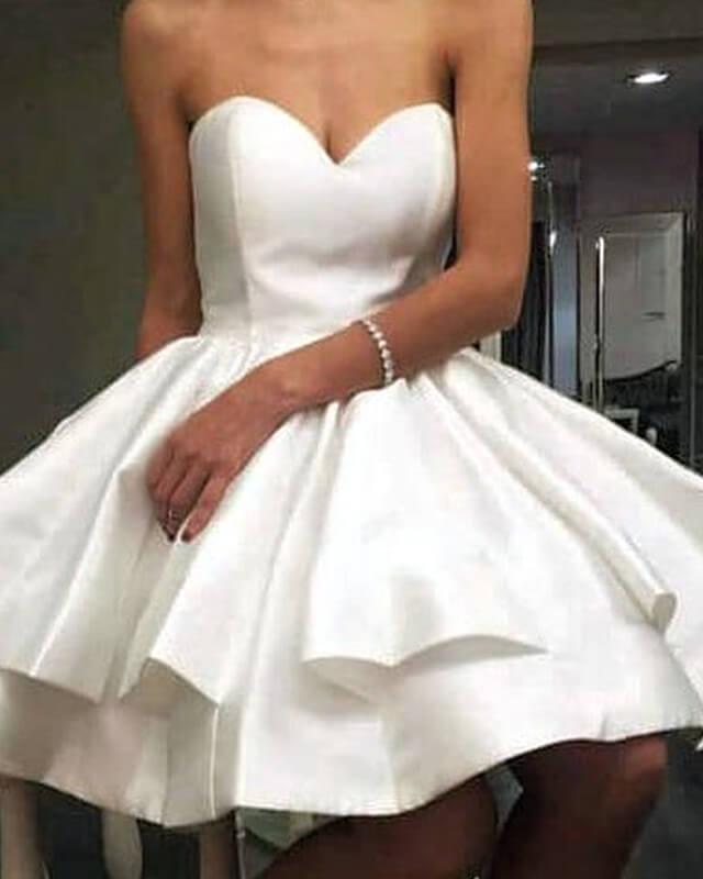 White Satin Sweetheart Ruffles Homecoming Dress