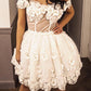 Off The Shoulder Sheer Bodice 3D Lace Embroidery Dress