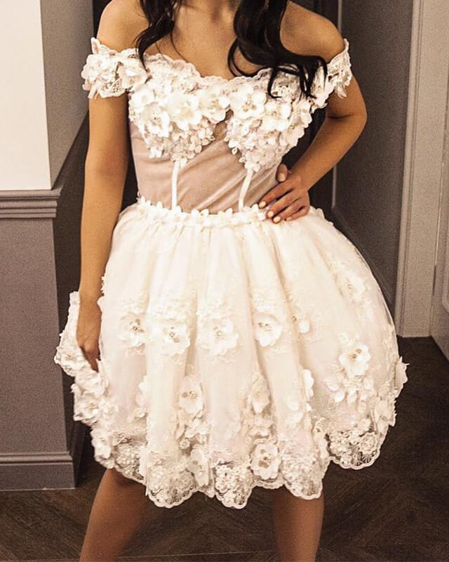 Off The Shoulder Sheer Bodice 3D Lace Embroidery Dress