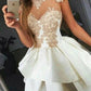 White Satin Ruffles Homecoming Dress With Cream Lace