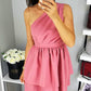Teal One Shoulder Satin Homecoming Dress