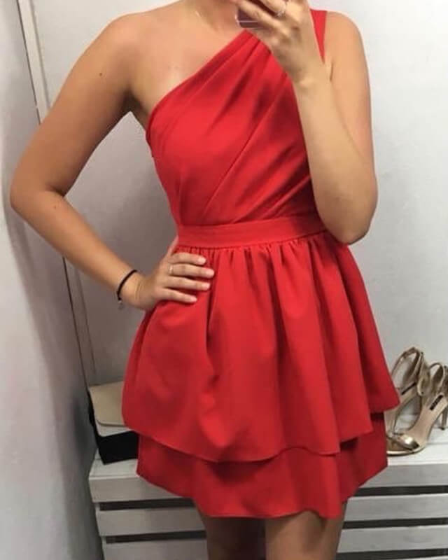 Teal One Shoulder Satin Homecoming Dress