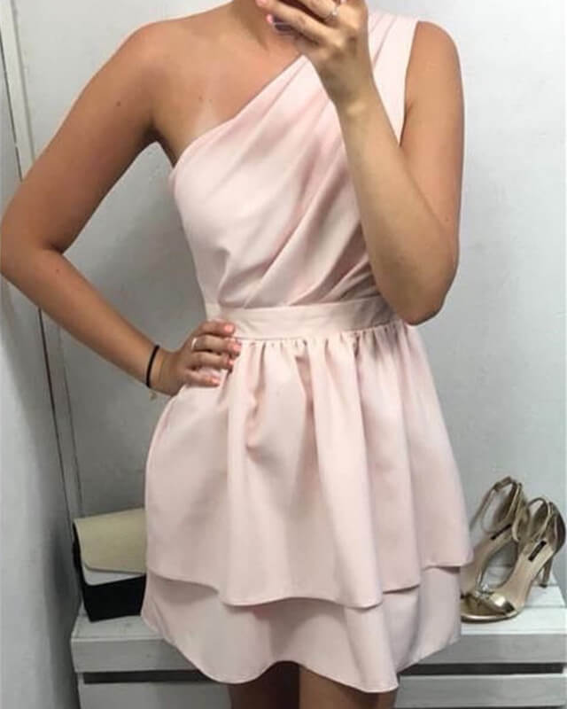 Teal One Shoulder Satin Homecoming Dress