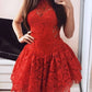Short Lace High Neck Homecoming Dress