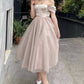 Nude Tulle Beaded Sweetheart Corset Midi Dress