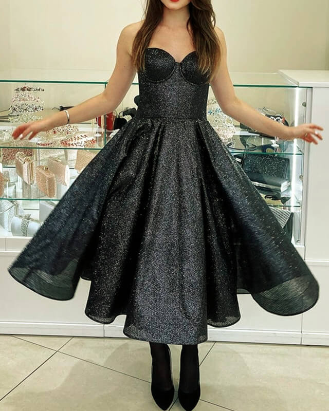Black Sparkly Midi Ball Gown
