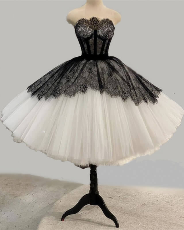 Black And White Ball Gown Midi Dress