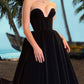 Black Velvet Tea Length Strapless Corset Dress