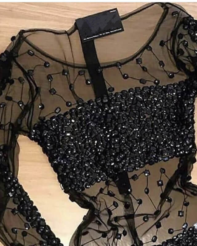 Long Sleeve Black See Through Homecoming Dresses Crystal Beaded