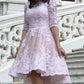 Short Ivory And Pink Dress With Sleeves