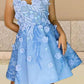 Light Blue 3D Flowers Mini Dress
