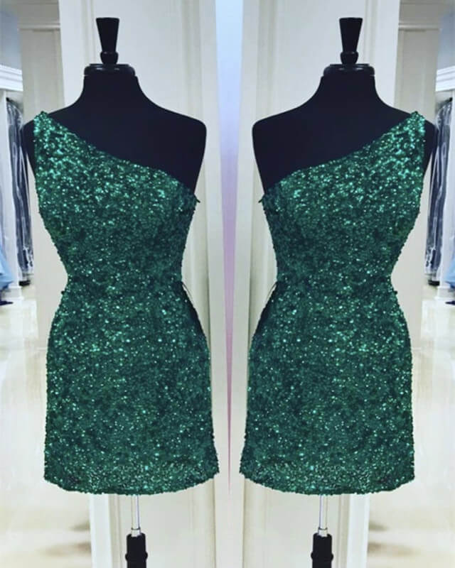 Tight Green Sequin One Shoulder Dress