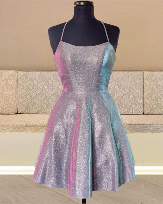 Short Iridescent Blue Glitter Dress