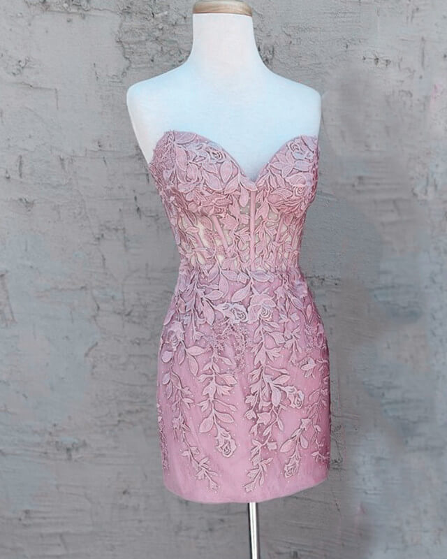 Blush Lace Corset Homecoming Dress
