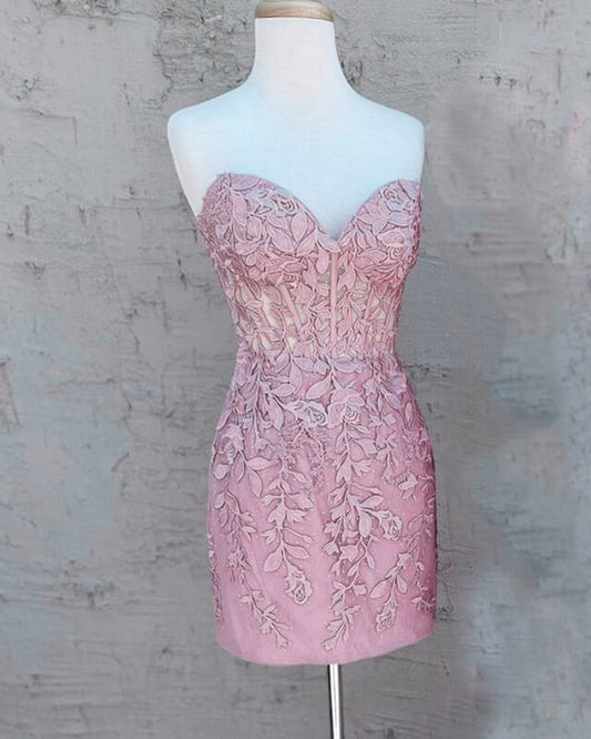 Blush Lace Corset Homecoming Dress