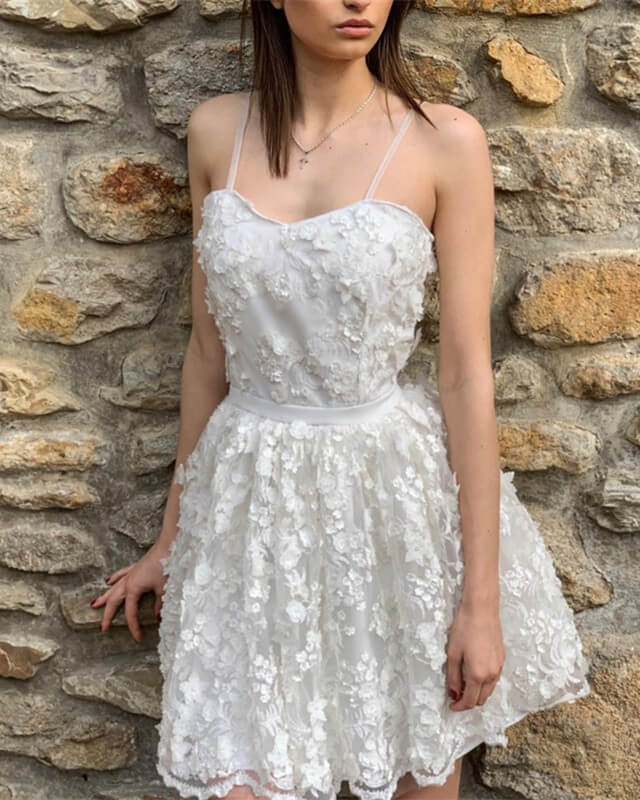White 3D Lace Homecoming Dresses