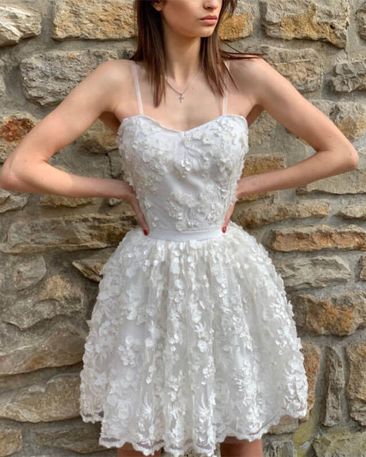 White 3D Lace Homecoming Dresses