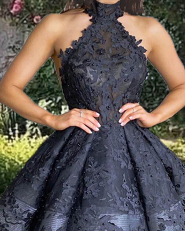 Short Black Lace Halter Dress