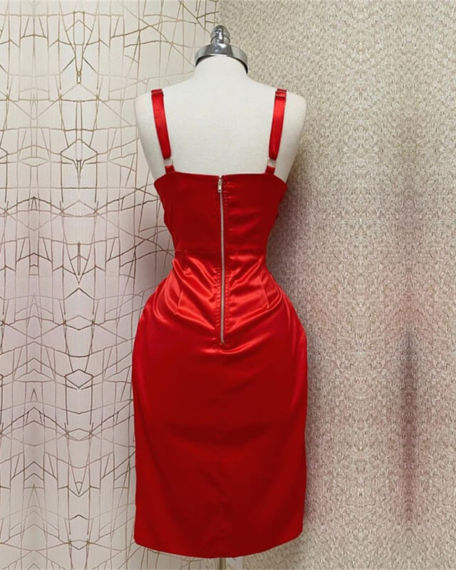 Red Sheath Midi Dress With Slit