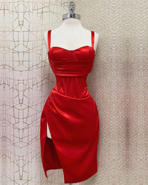 Red Sheath Midi Dress With Slit – Lisposa