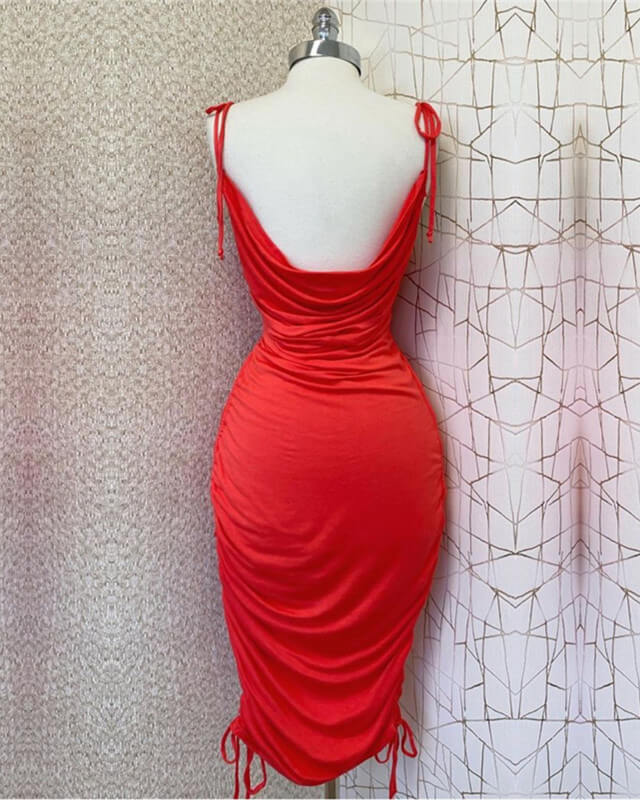 Red Cowl Neck Midi Bodycon Dress