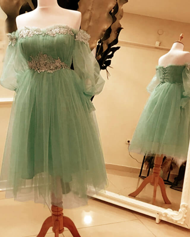 A-line Off Shoulder Tulle Appliques Dress