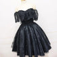 A-Line Off The Shoulder Short Black Lace Homecoming Dress